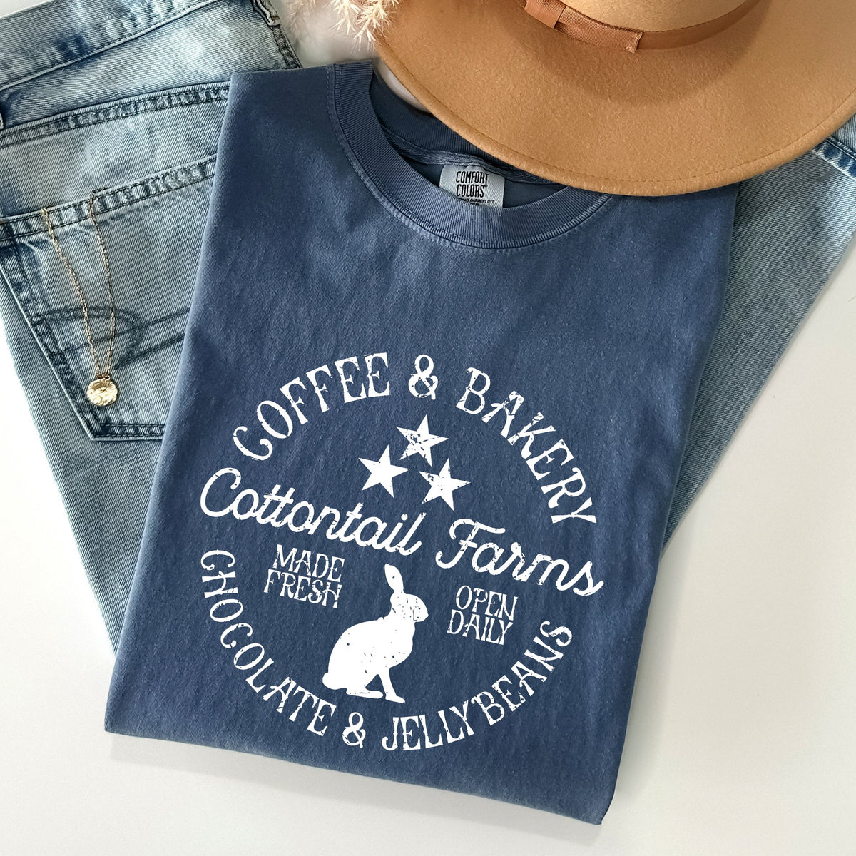 Cottontail Farms Coffee And Bakery Retro Sign Easter Classic Vintage Comfort Colors Tee