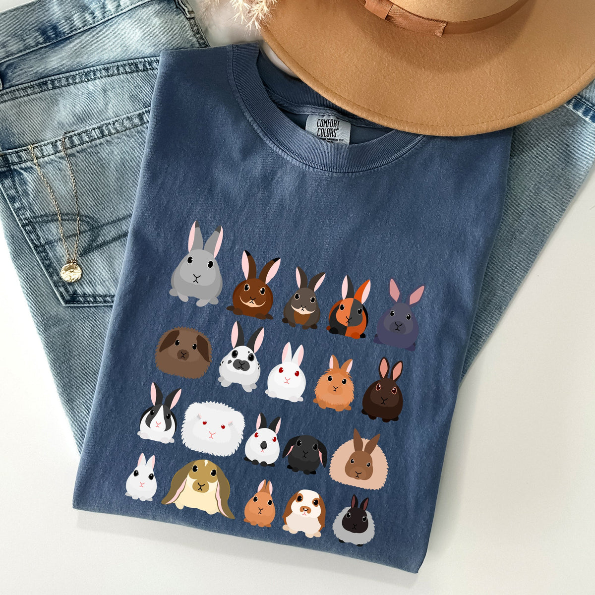 Colorful Rabbit Breeds In A Row Easter Celebration With Vintage Inspired Artwork For Spring Comfort Colors Tee