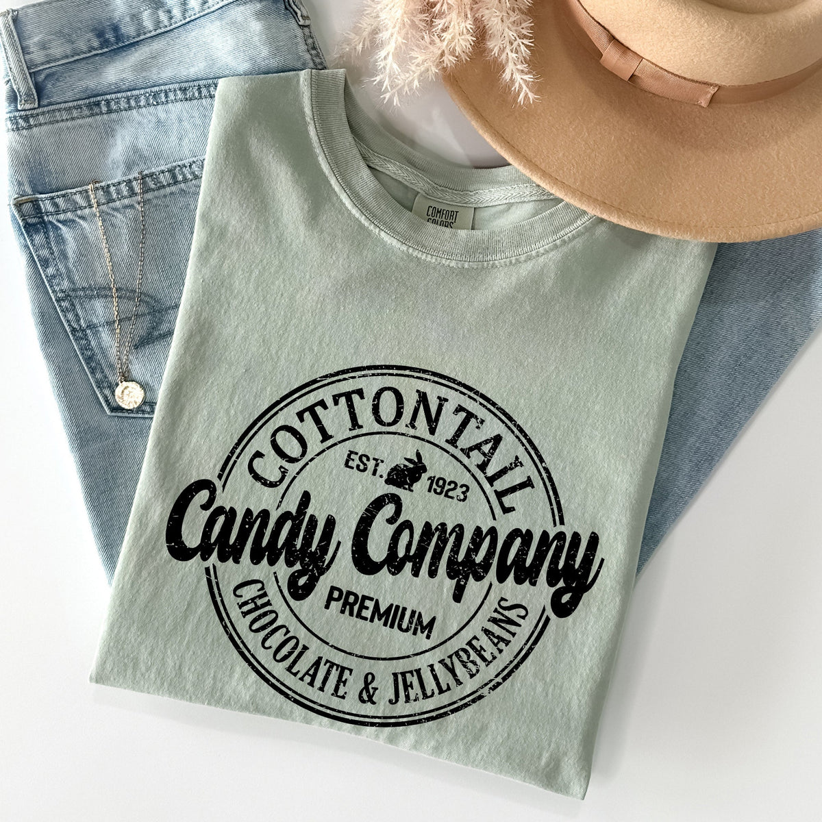 Cottontail Candy Company Retro Sign Easter Vintage Classic Artwork Comfort Colors Tee