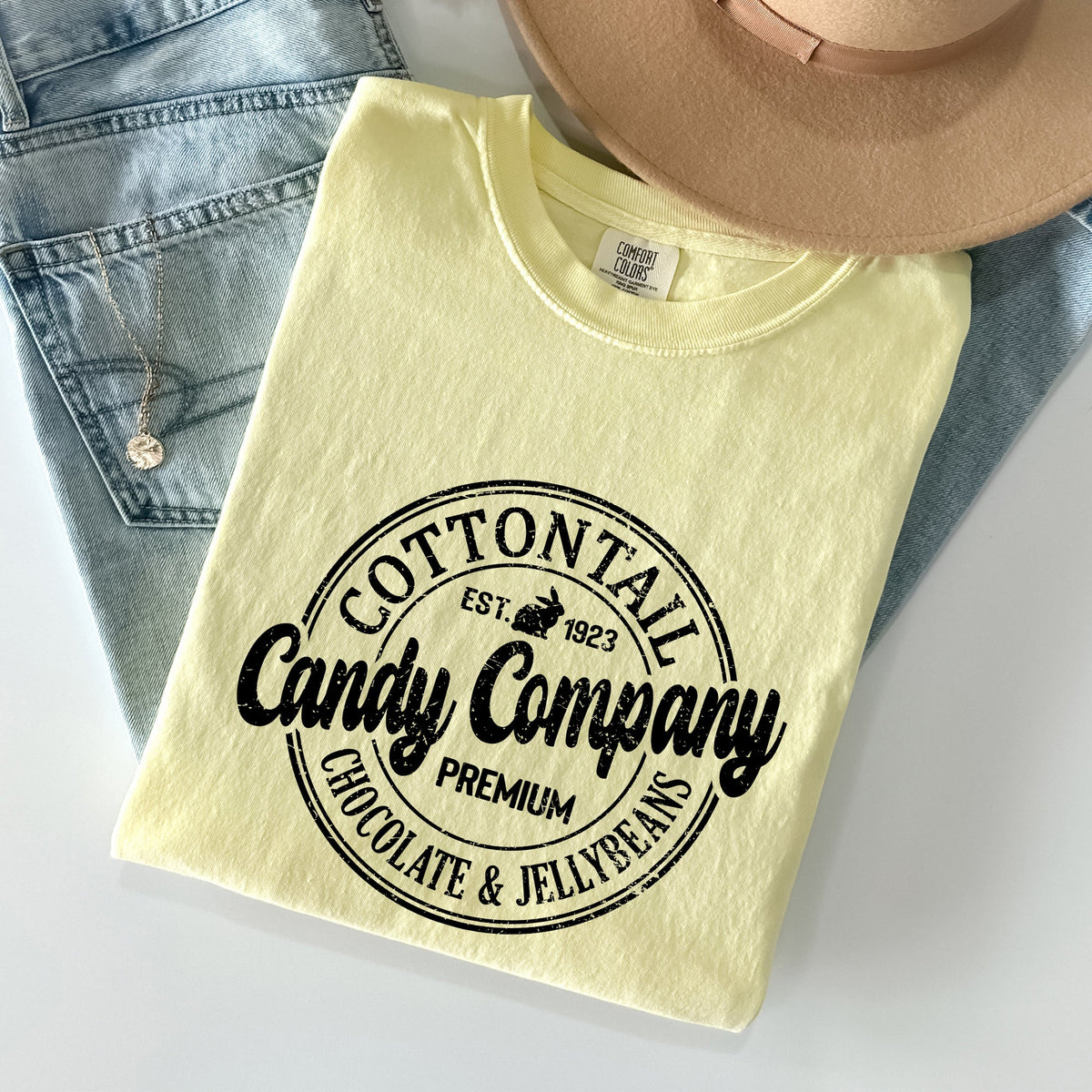 Cottontail Candy Company Retro Sign Easter Vintage Classic Artwork Comfort Colors Tee