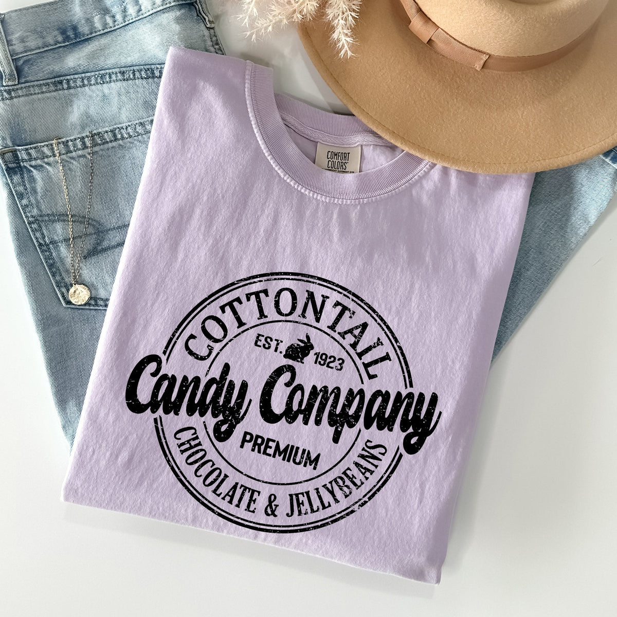 Cottontail Candy Company Retro Sign Easter Vintage Classic Artwork Comfort Colors Tee