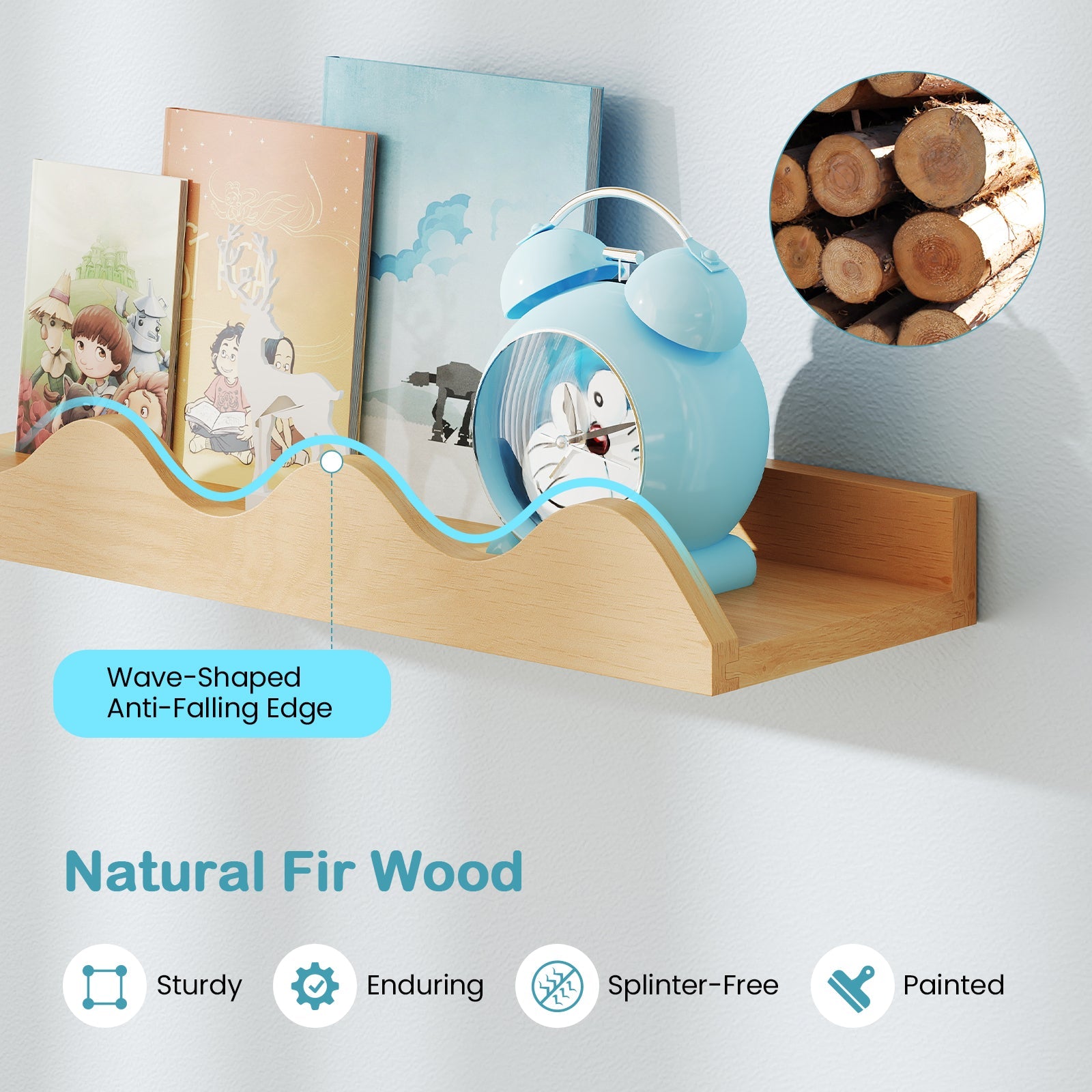 16 Inch Kids Bookshelf Set of 4 Floating Nursery Book Shelves for Decoration Book Toy Storage-Natural