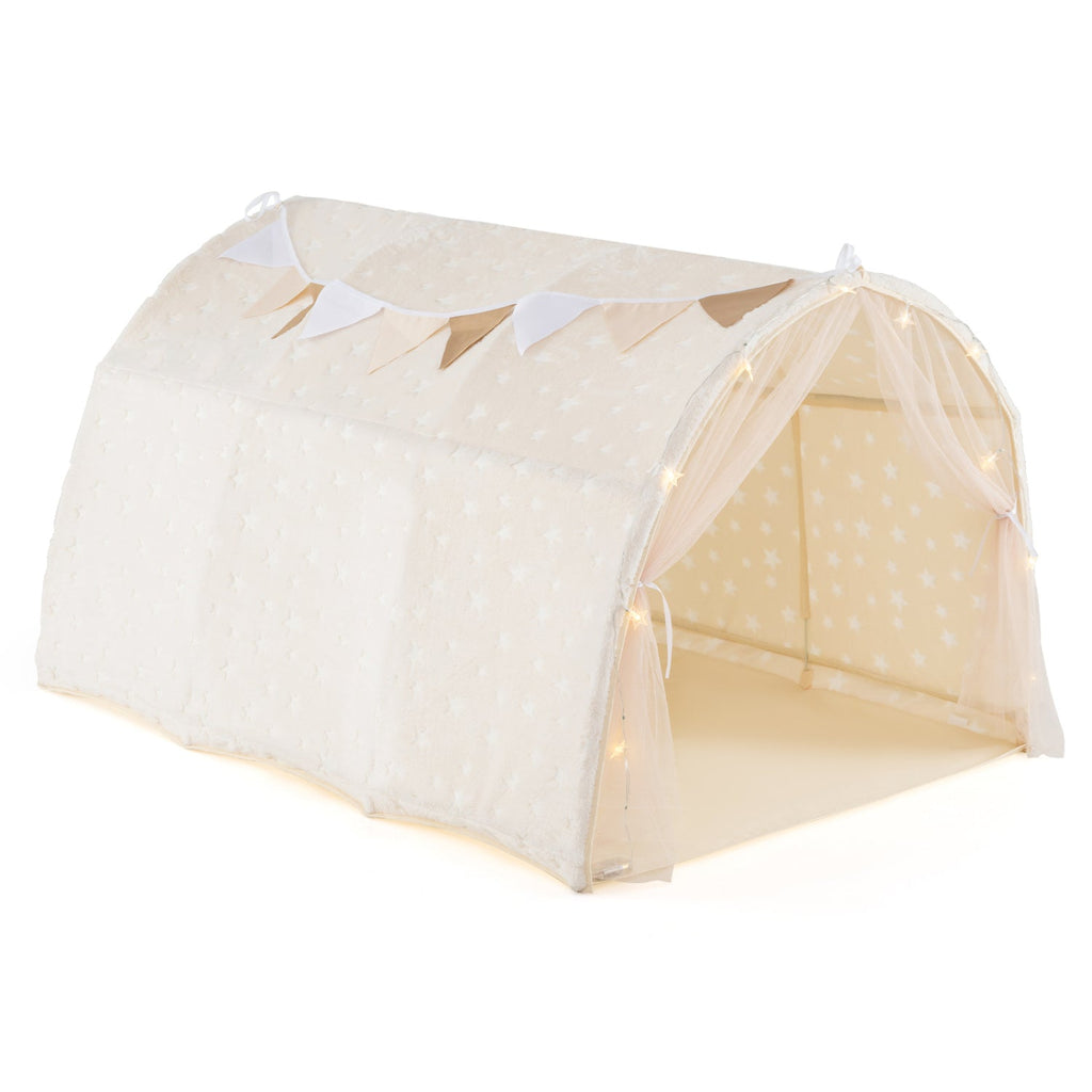 Kids Dream Bed Tent Twin Bunk Bed with Glow in the Dark Stars and Lights-Gray