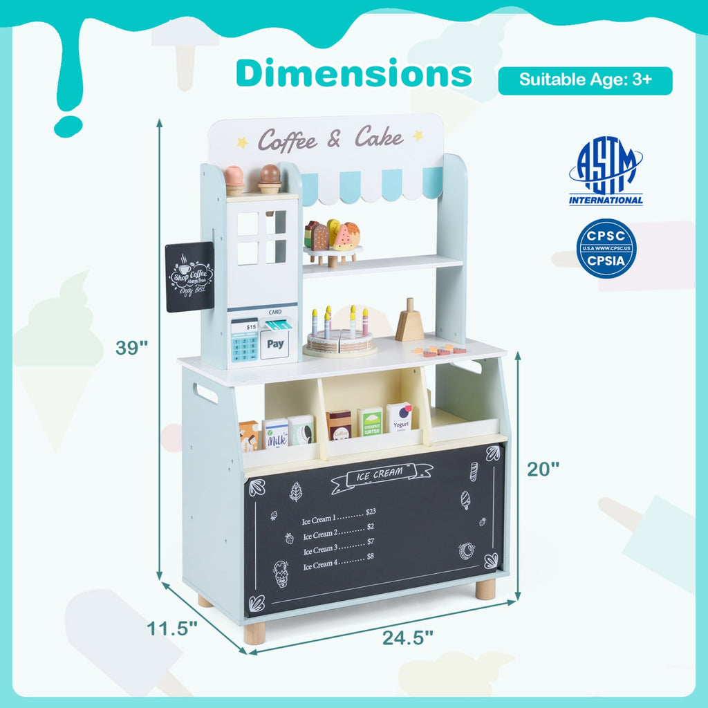 Kids Ice Cream Shop Playset with 27 Accessories - Ages 3+