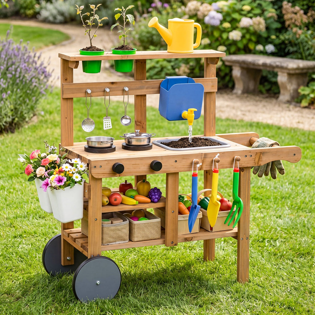 Kids Mud Kitchen with Water Tank, Sink & 15 Accessories