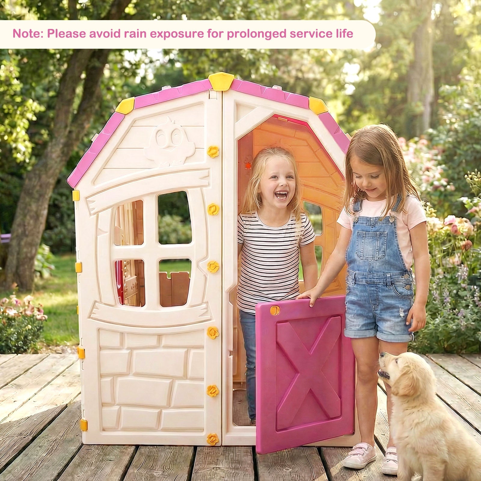 Kids Outdoor Playhouse with Openable Windows and Door for Indoor Room
