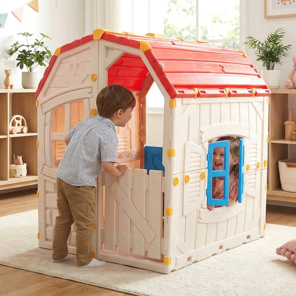 Kids Outdoor Playhouse with Openable Windows and Door for Indoor Room
