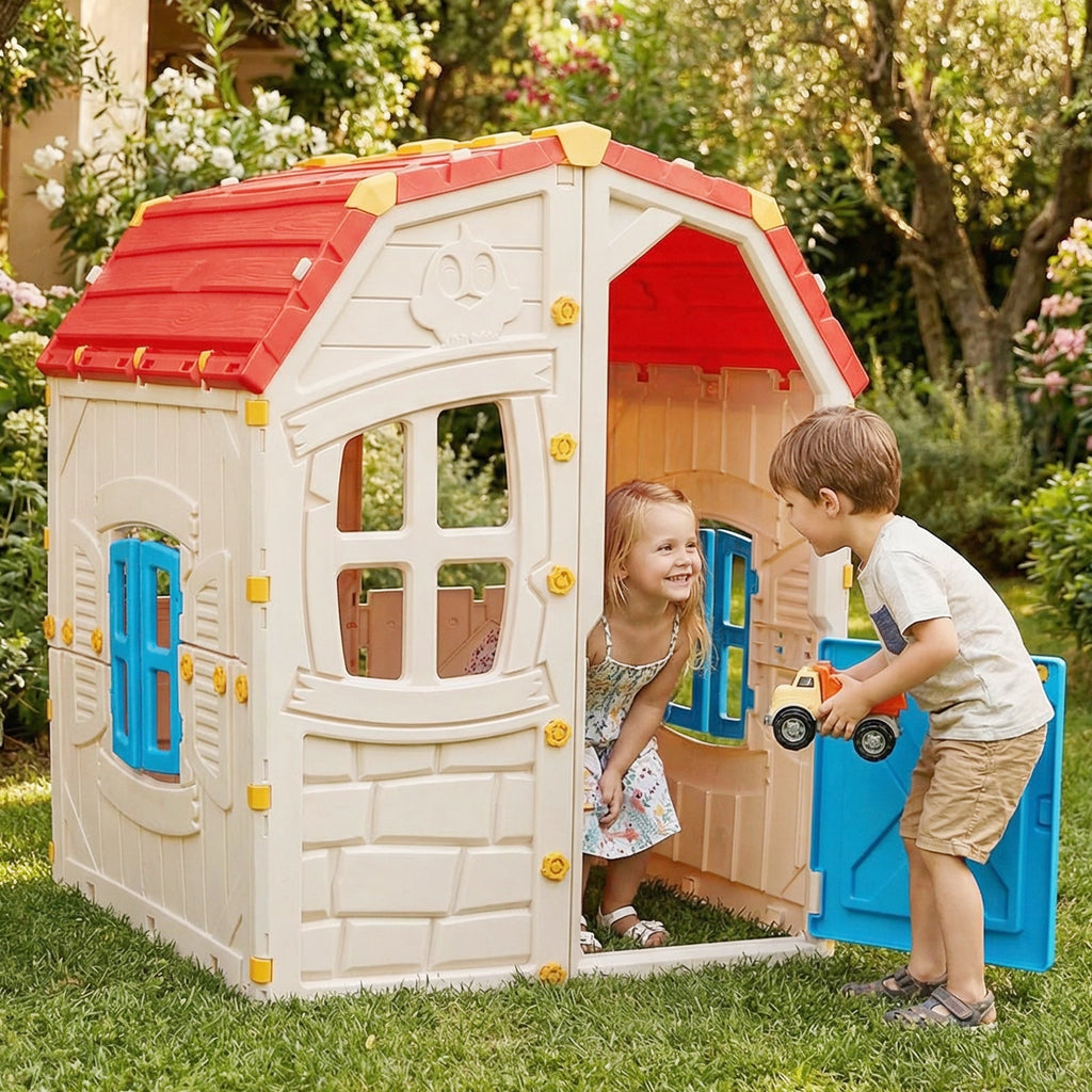 Kids Outdoor Playhouse with Openable Windows and Door for Indoor Room