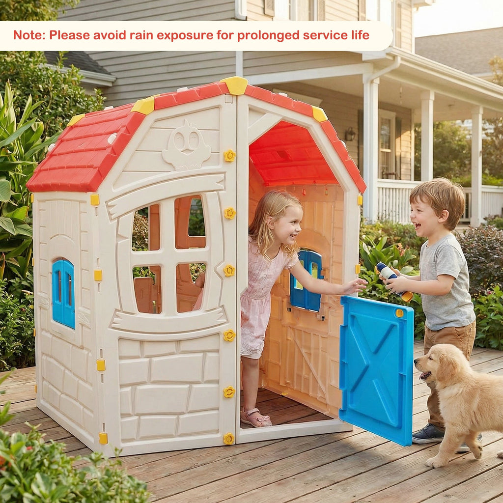 Kids Outdoor Playhouse with Openable Windows and Door for Indoor Room