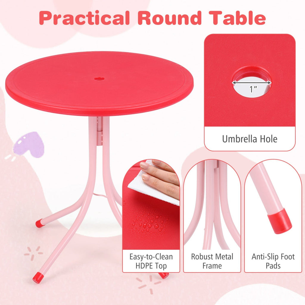 Kids Outdoor Table and Chair Set with 2 Folding Chairs and Height Adjustable Umbrella