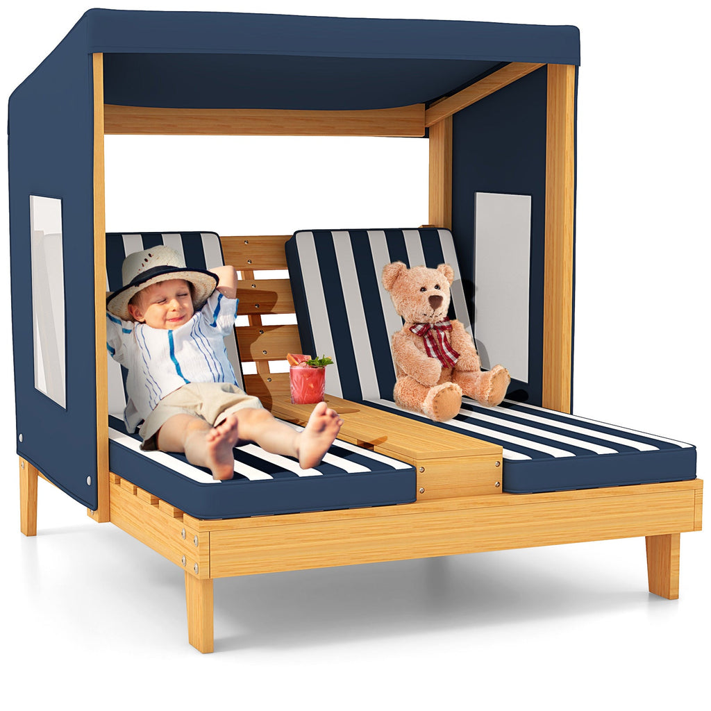 Kids Patio Lounge Chair with Cup Holders and Awning