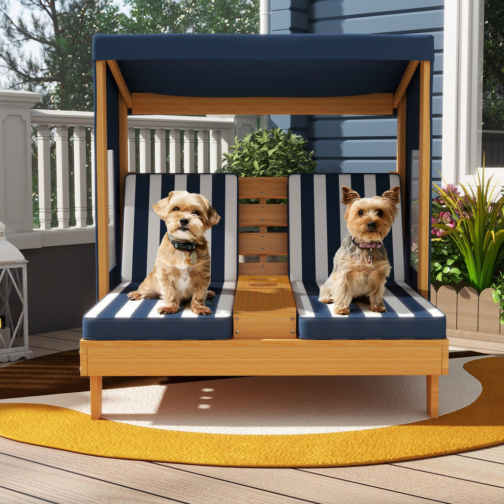 Kids Patio Lounge Chair with Cup Holders and Awning