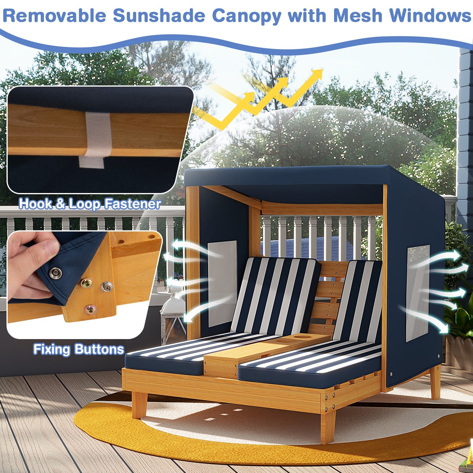 Kids Patio Lounge Chair with Cup Holders and Awning
