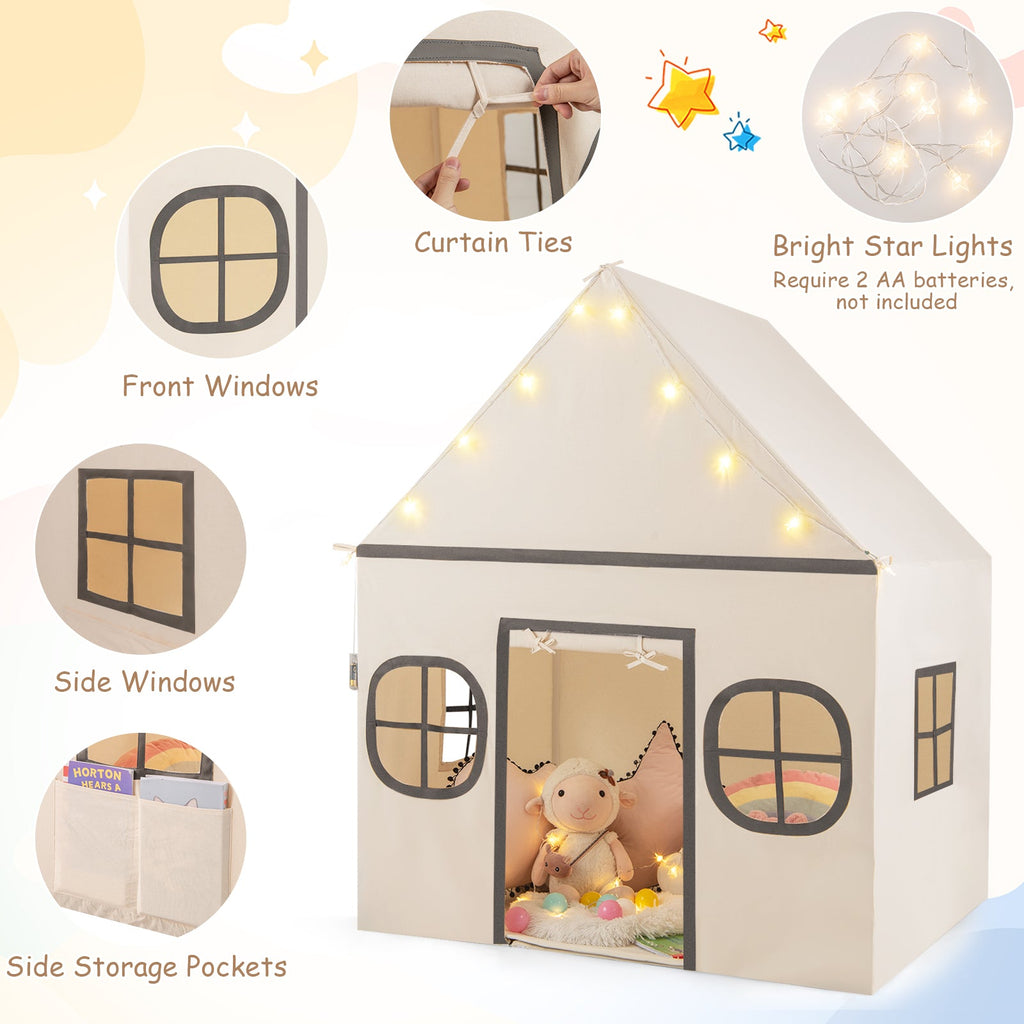 Kids Play Tent Large Playhouse with Door Curtain and Windows Star Lights