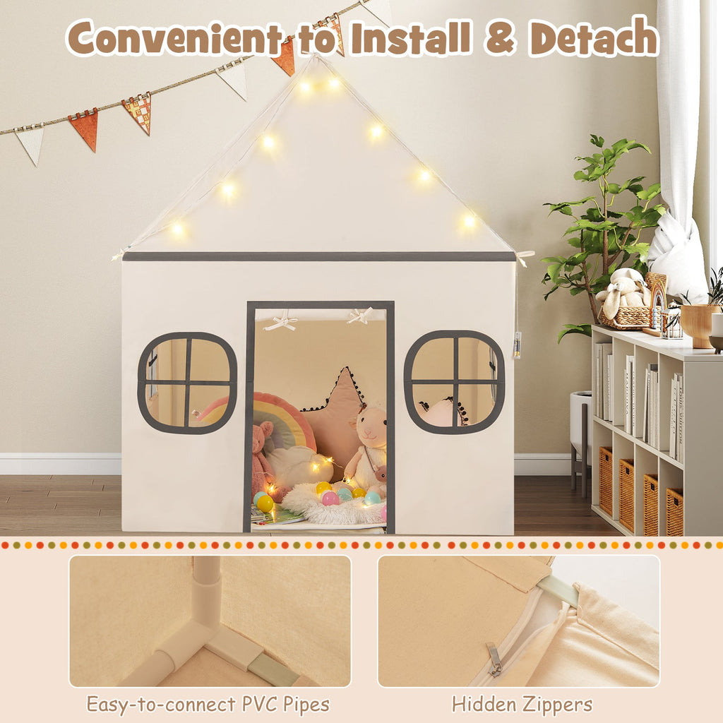 Kids Play Tent Large Playhouse with Door Curtain and Windows Star Lights