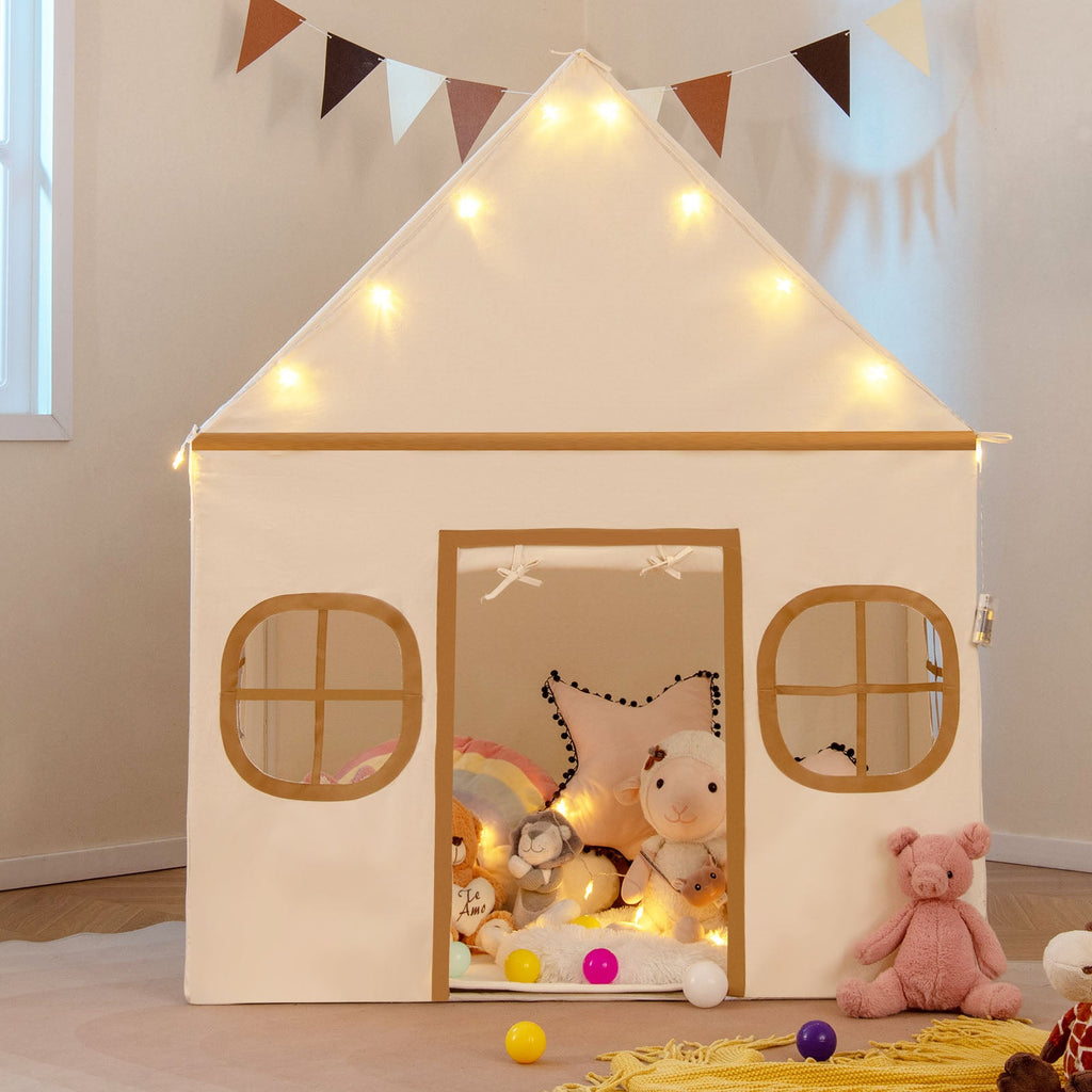 Kids Play Tent Large Playhouse with Door Curtain and Windows Star Lights