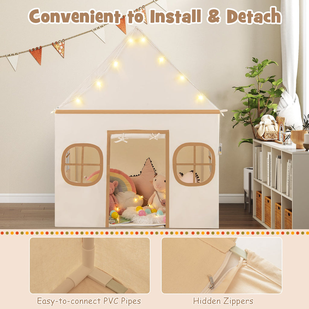 Kids Play Tent Large Playhouse with Door Curtain and Windows Star Lights