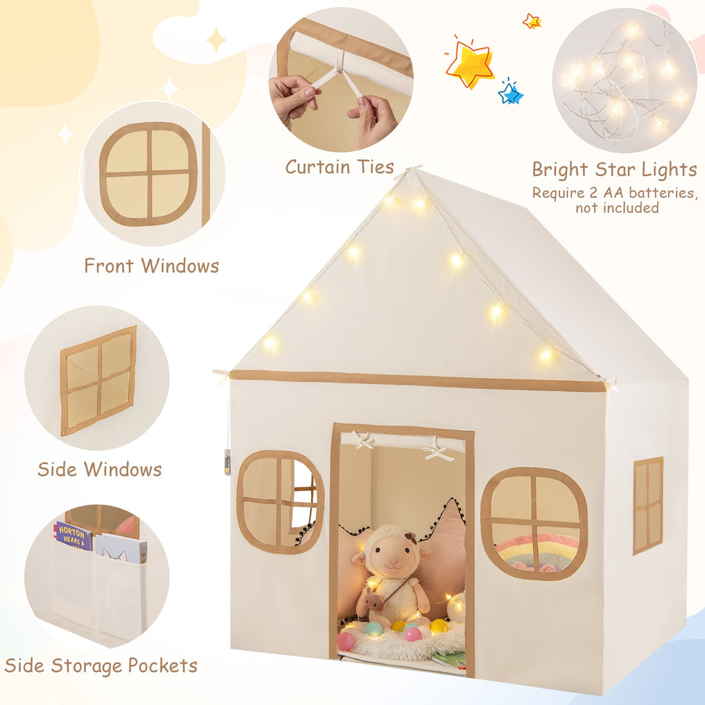 Kids Play Tent Large Playhouse with Door Curtain and Windows Star Lights