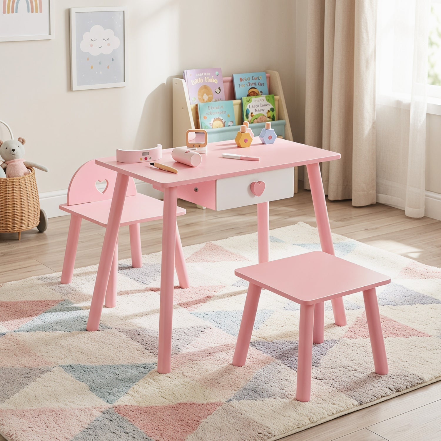 Kids Pretend Nail Salon Playset with Table and Stools