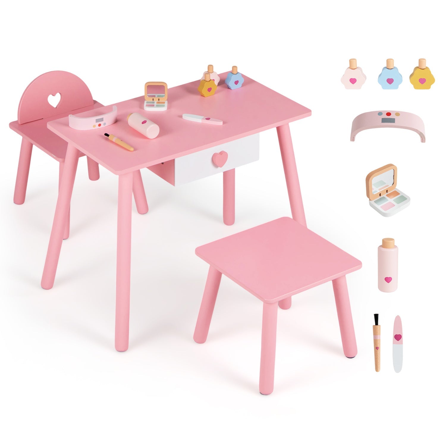 Kids Pretend Nail Salon Playset with Table and Stools