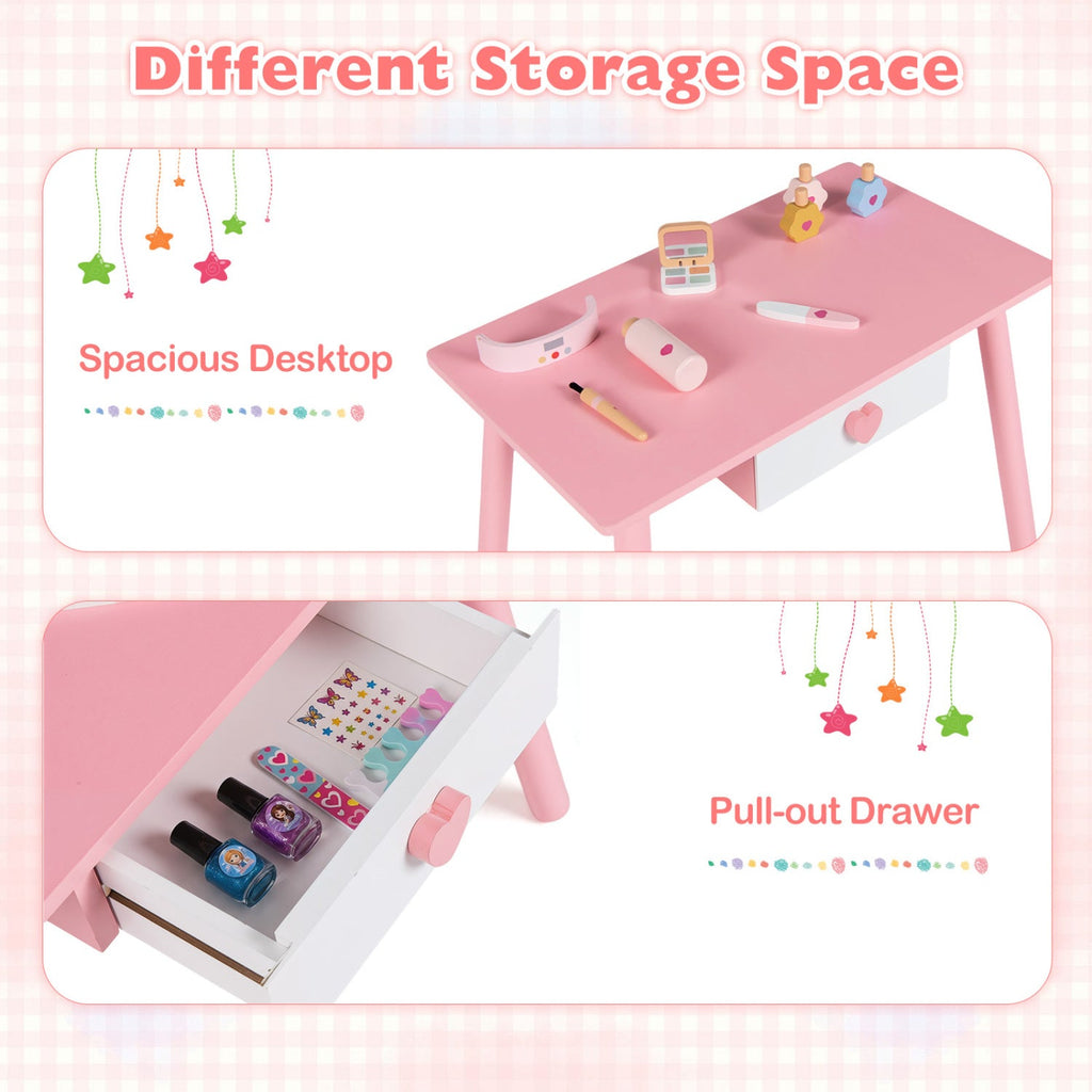 Kids Pretend Nail Salon Playset with Table and Stools