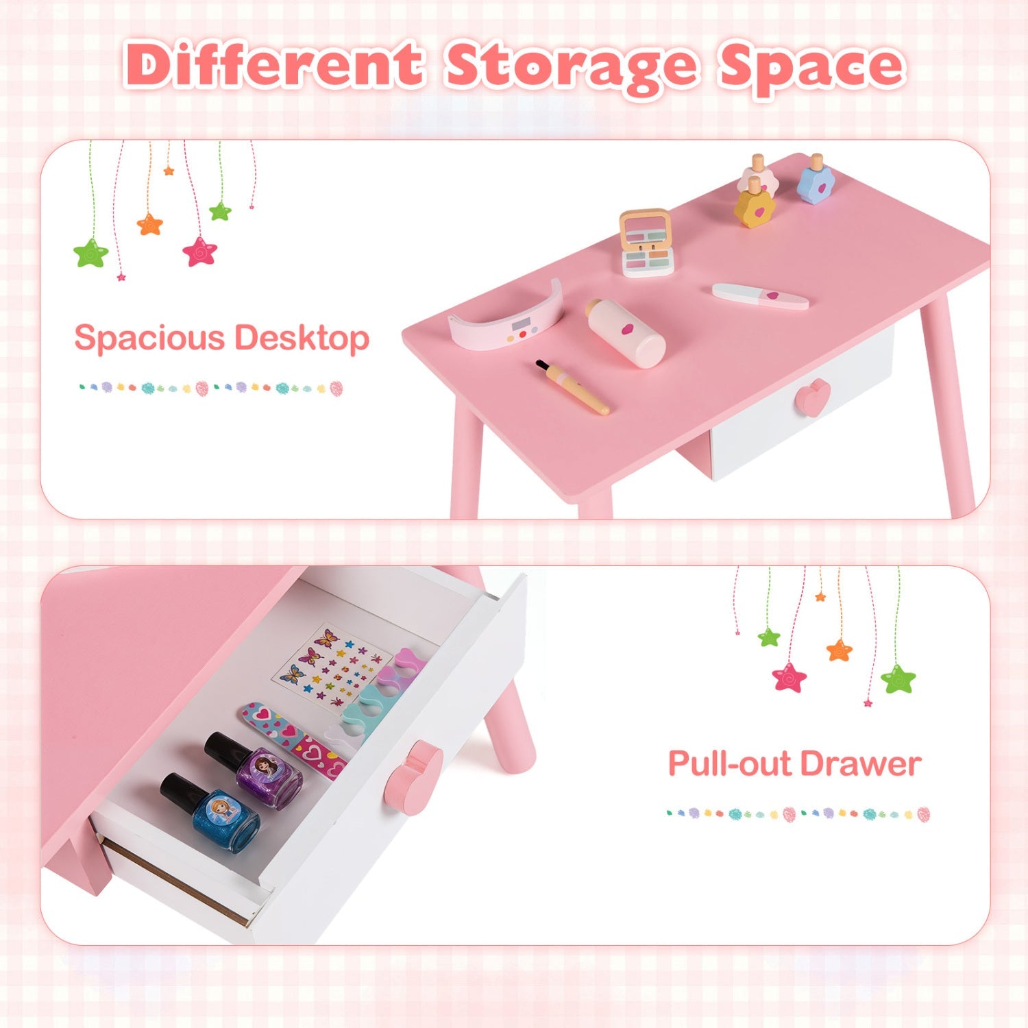 Kids Pretend Nail Salon Playset with Table and Stools