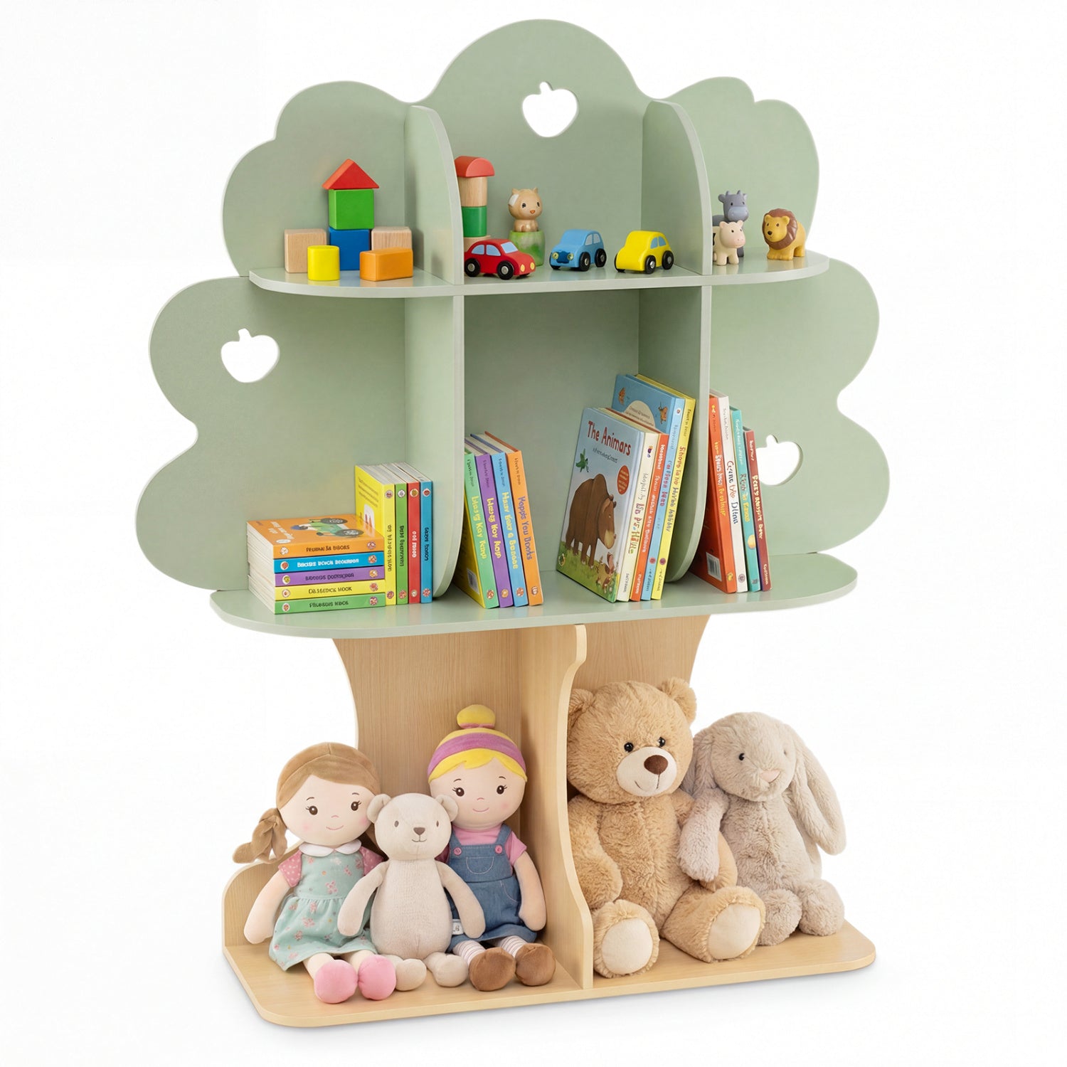 Kids Tree Bookshelf 45" Tall Freestanding Bookcase with Open Shelves-Green