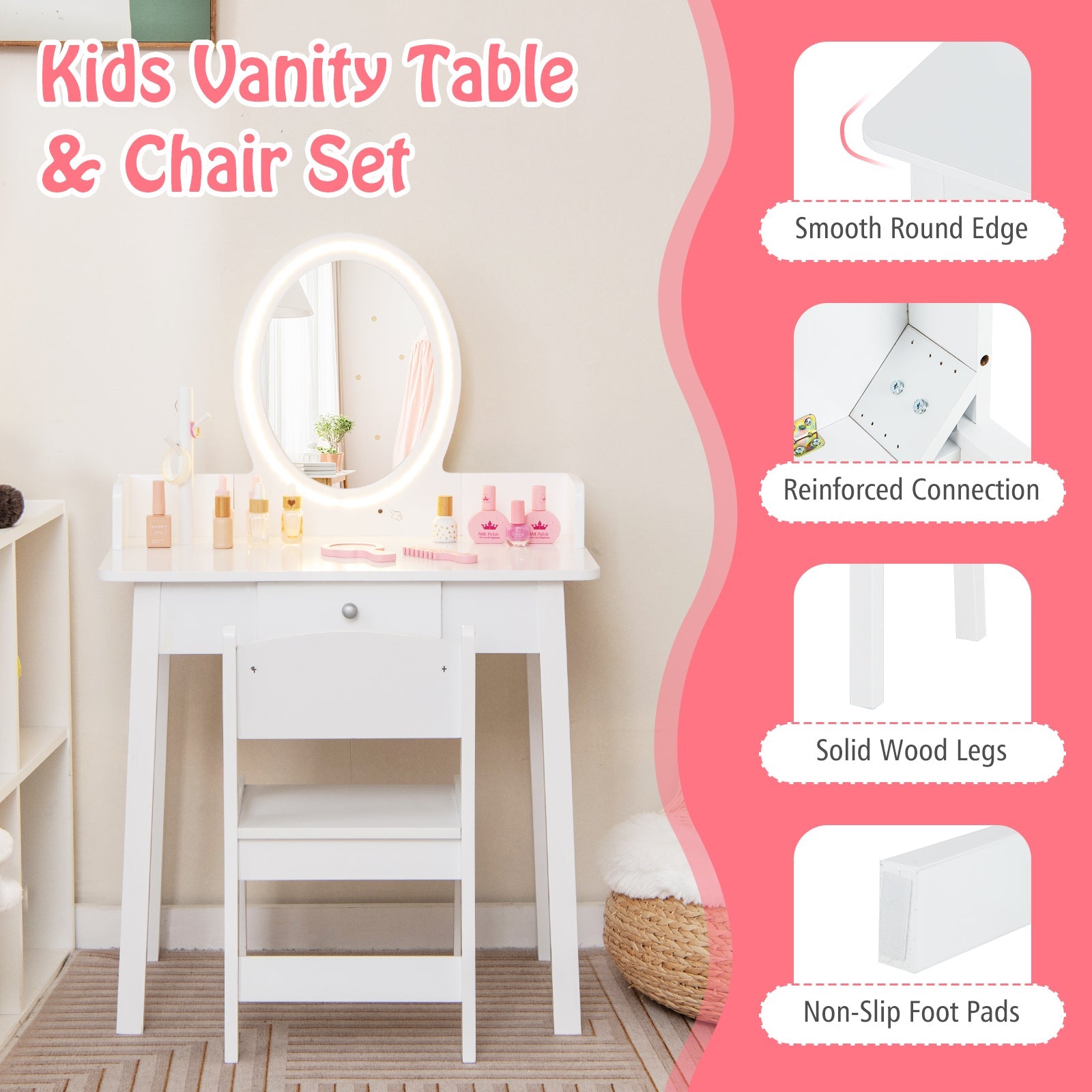 Kids Vanity Set with Lighted Mirror