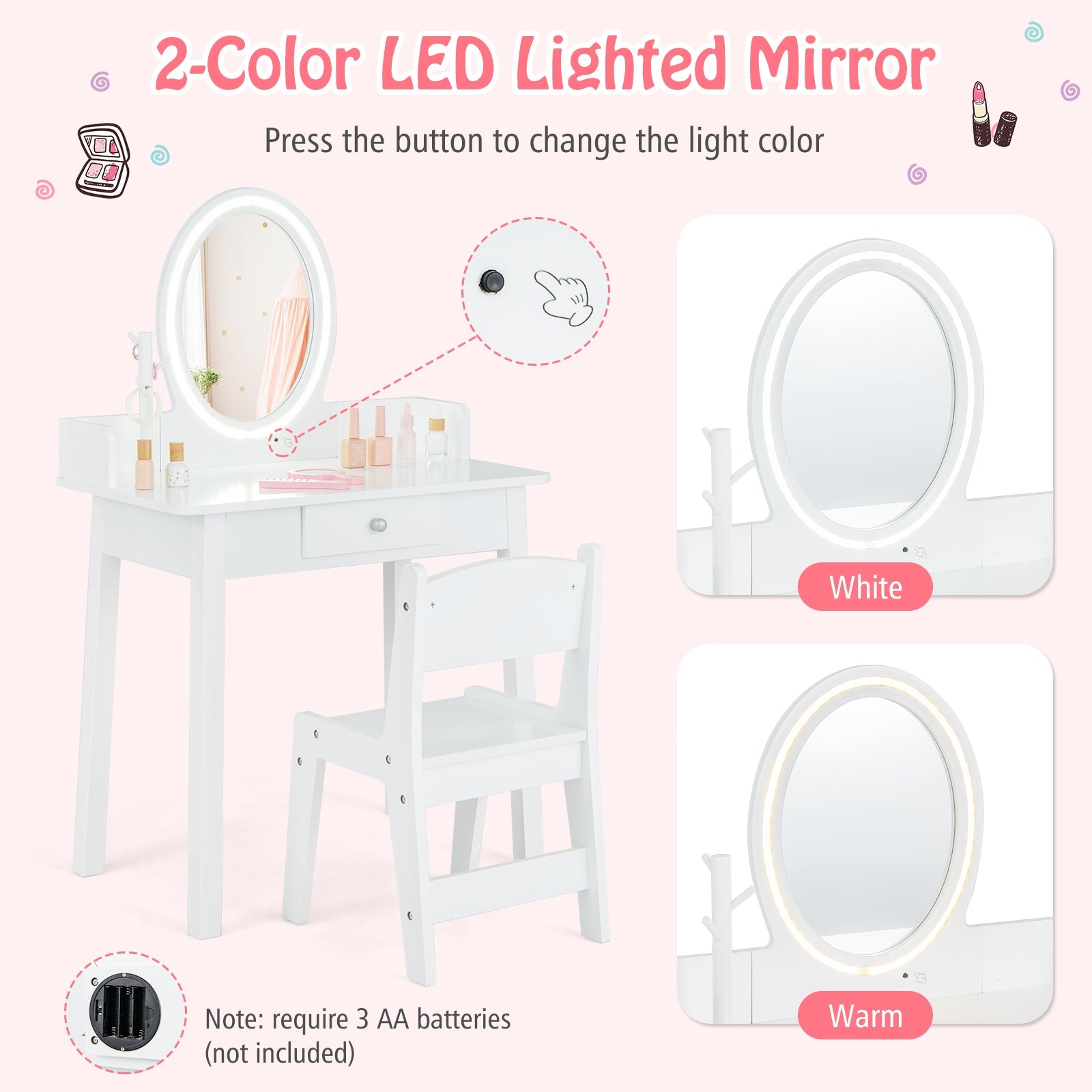 Kids Vanity Set with Lighted Mirror