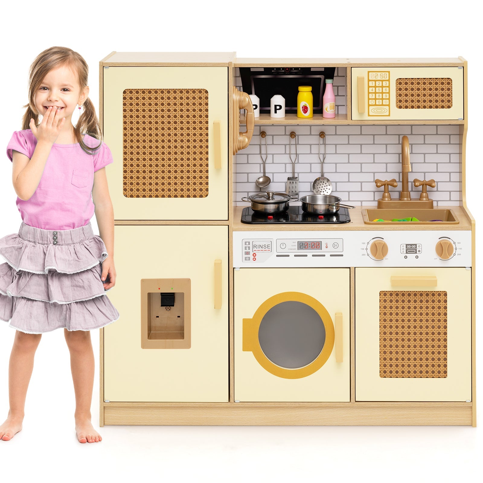 Kids Wooden Kitchen Playset with Realistic Lights and Sounds