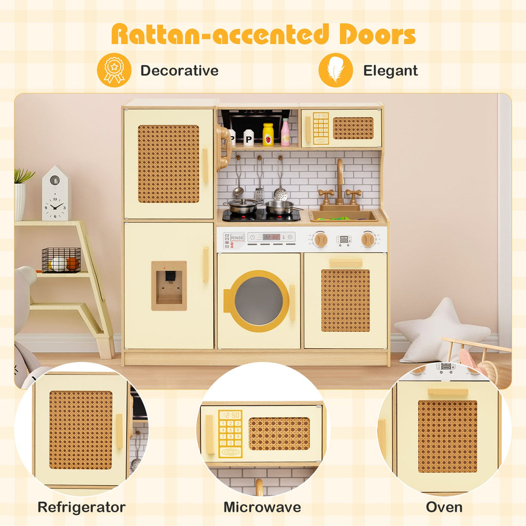 Kids Wooden Kitchen Playset with Realistic Lights and Sounds