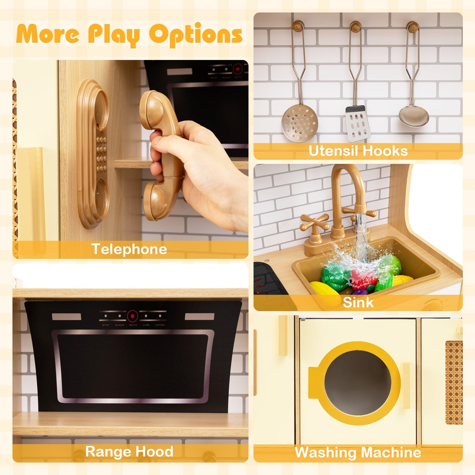 Kids Wooden Kitchen Playset with Realistic Lights and Sounds