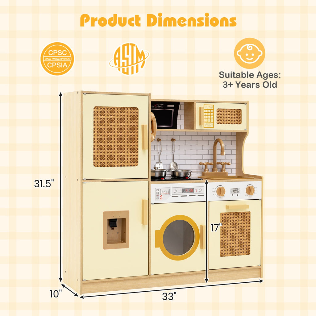 Kids Wooden Kitchen Playset with Realistic Lights and Sounds