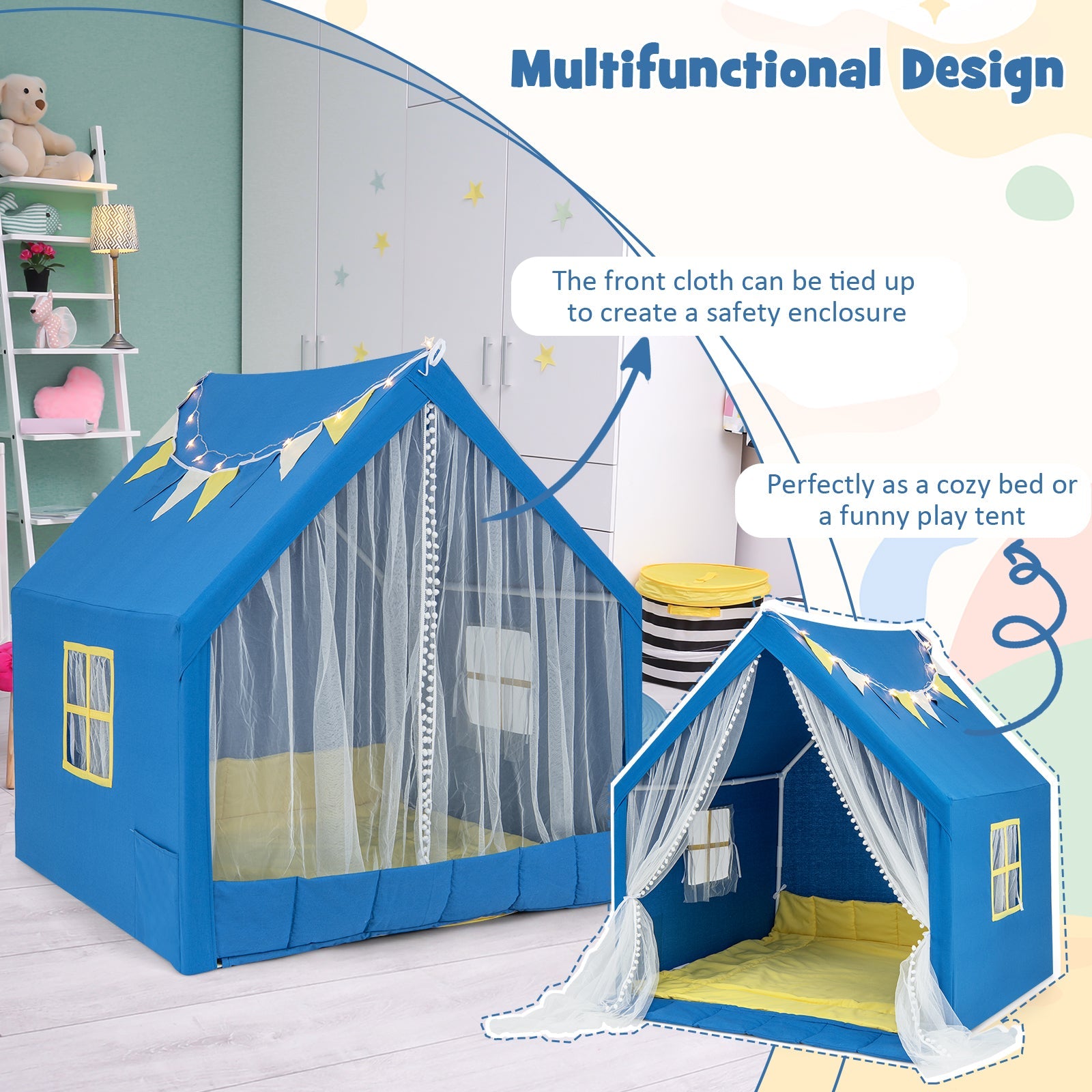 48 x 42 x 50 Inch Large Play Tent with Washable Cotton Mat Holiday Birthday Gift for Kids
