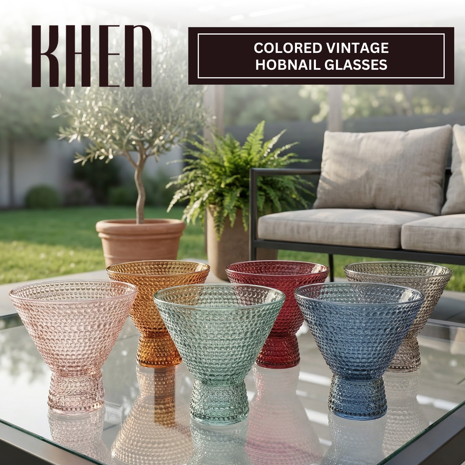Tonal Hobnail Martini Cocktail Glassware, Set of 6