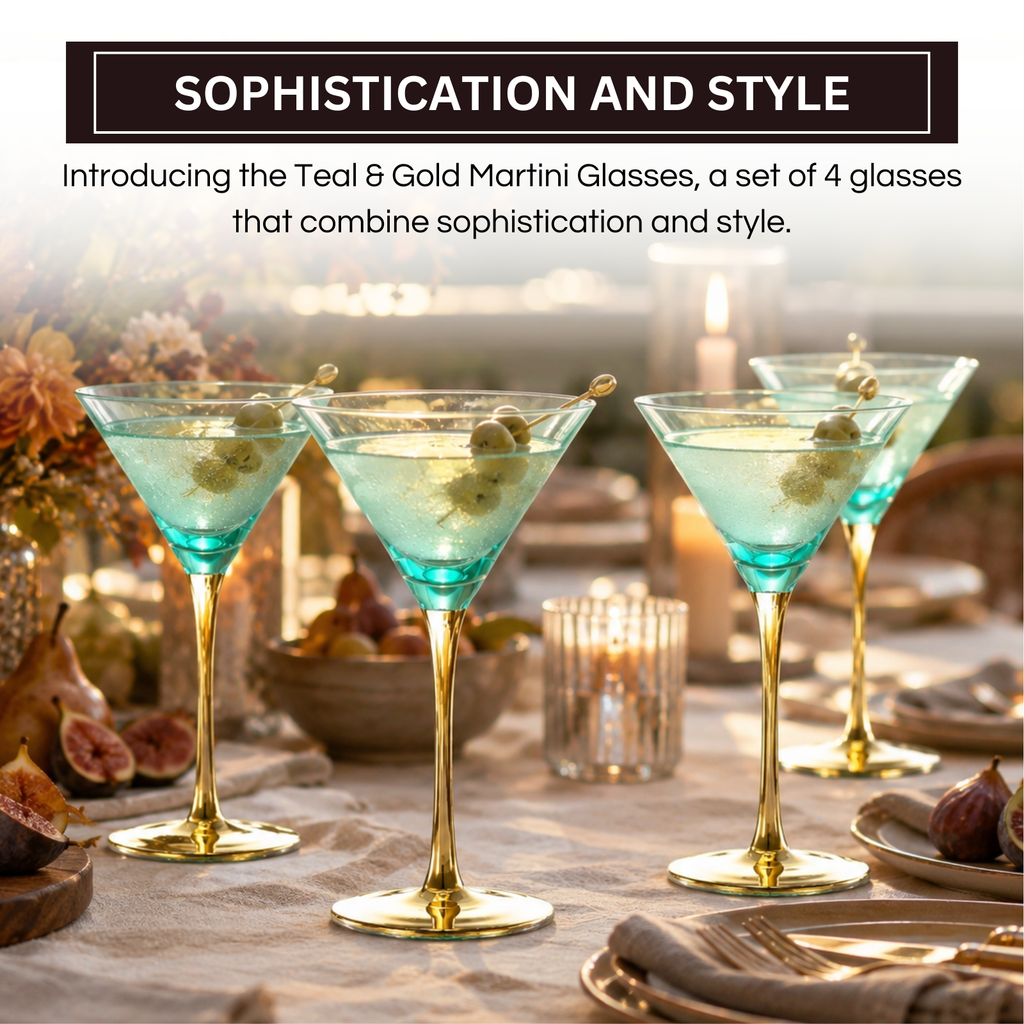 Deco Martini Cocktail Glassware, Set of 4