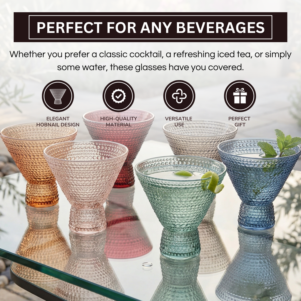 Tonal Hobnail Martini Cocktail Glassware, Set of 6