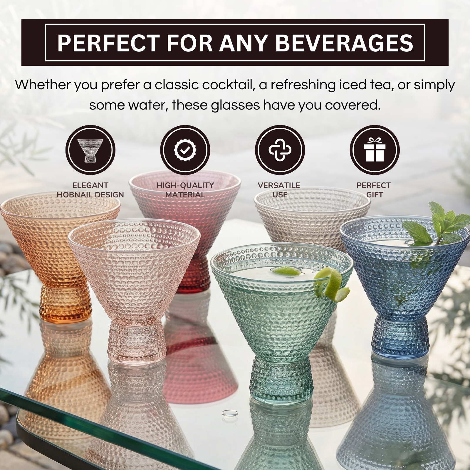 Tonal Hobnail Martini Cocktail Glassware, Set of 6