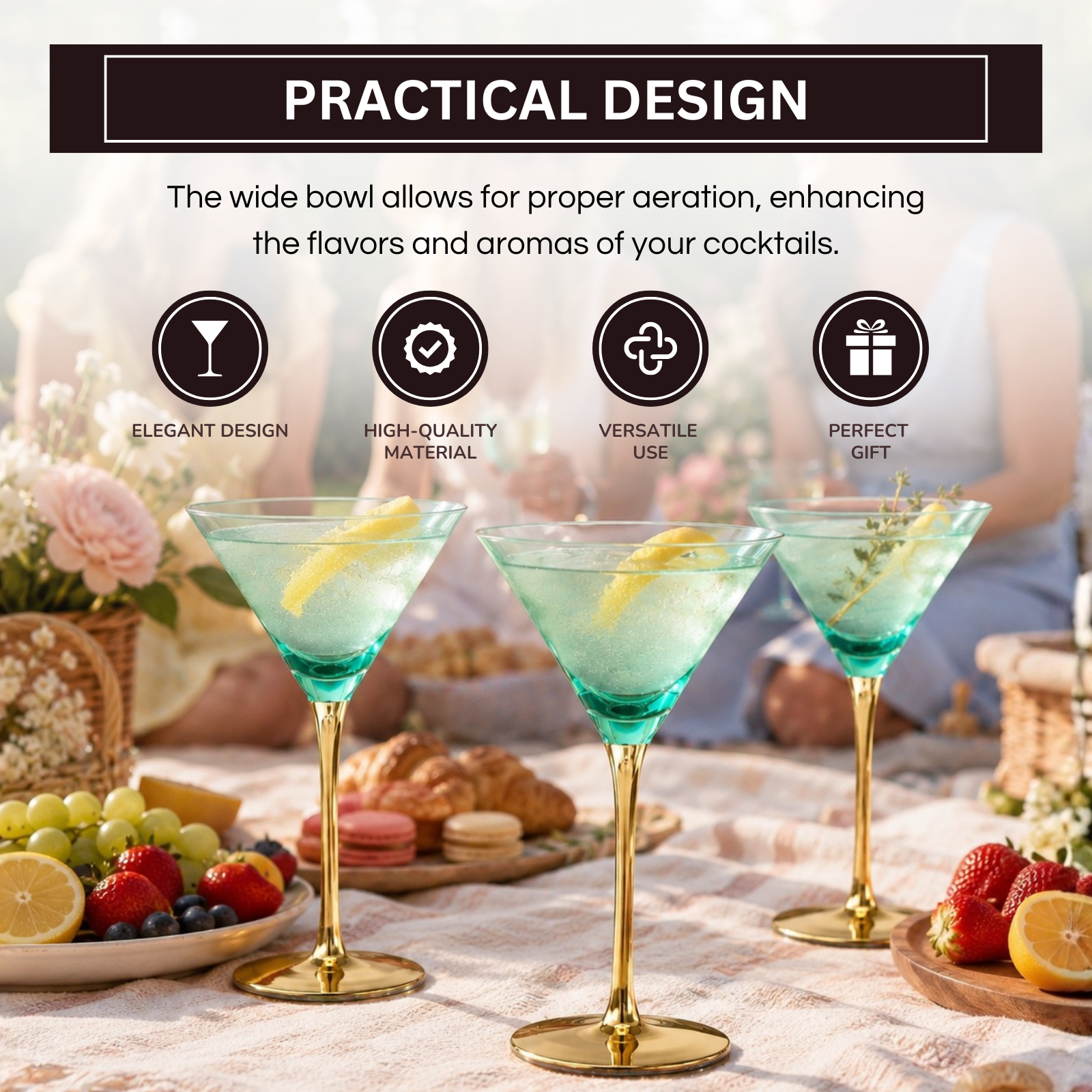 Deco Martini Cocktail Glassware, Set of 4