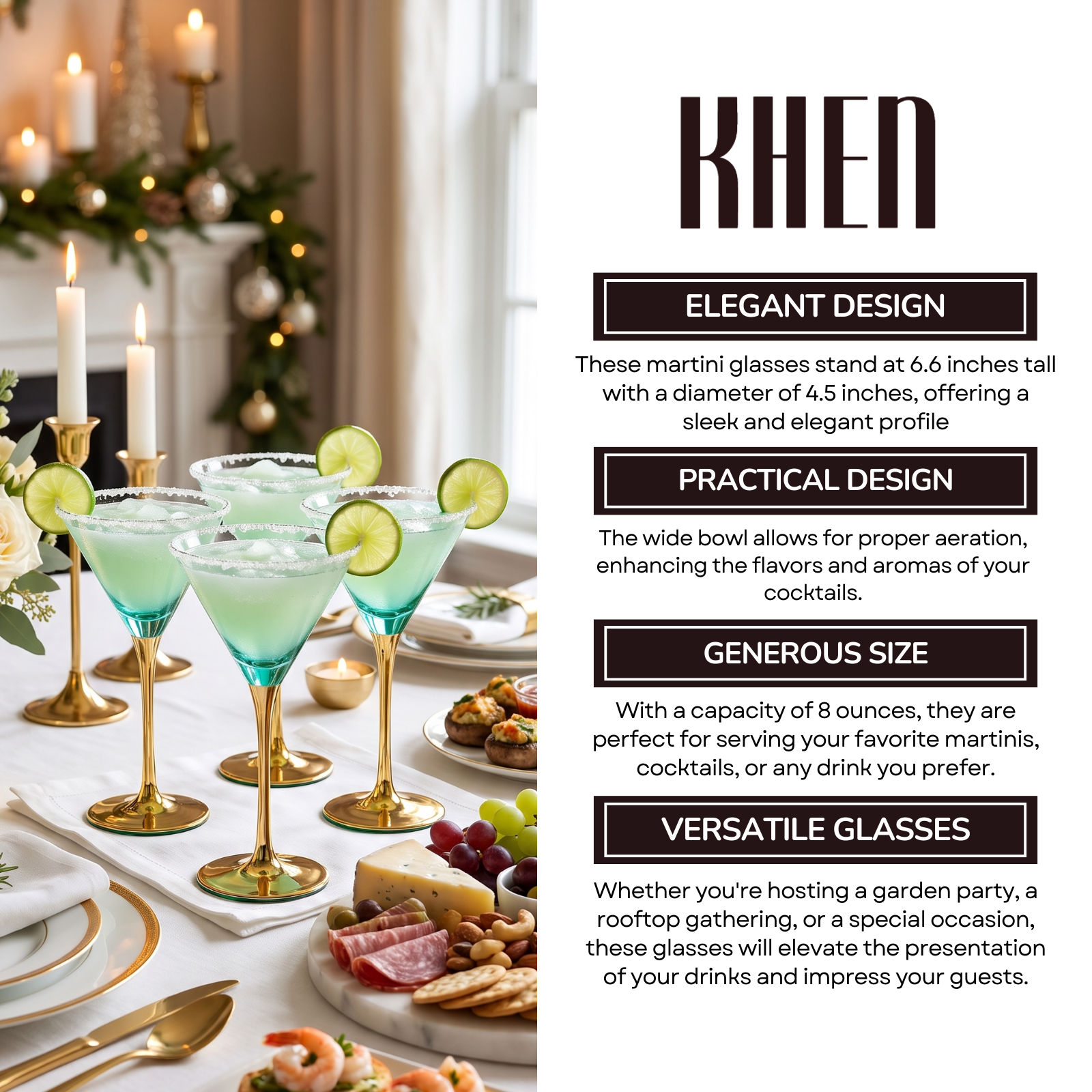 Deco Martini Cocktail Glassware, Set of 4