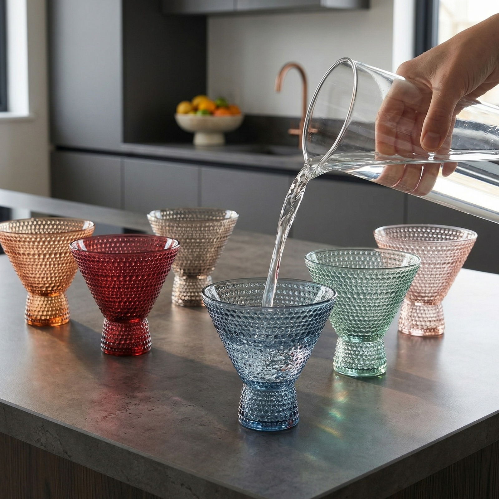 Tonal Hobnail Martini Cocktail Glassware, Set of 6