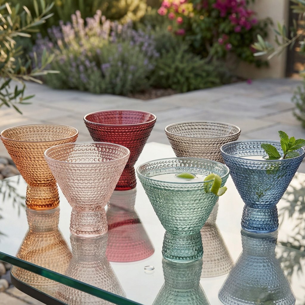 Tonal Hobnail Martini Cocktail Glassware, Set of 6