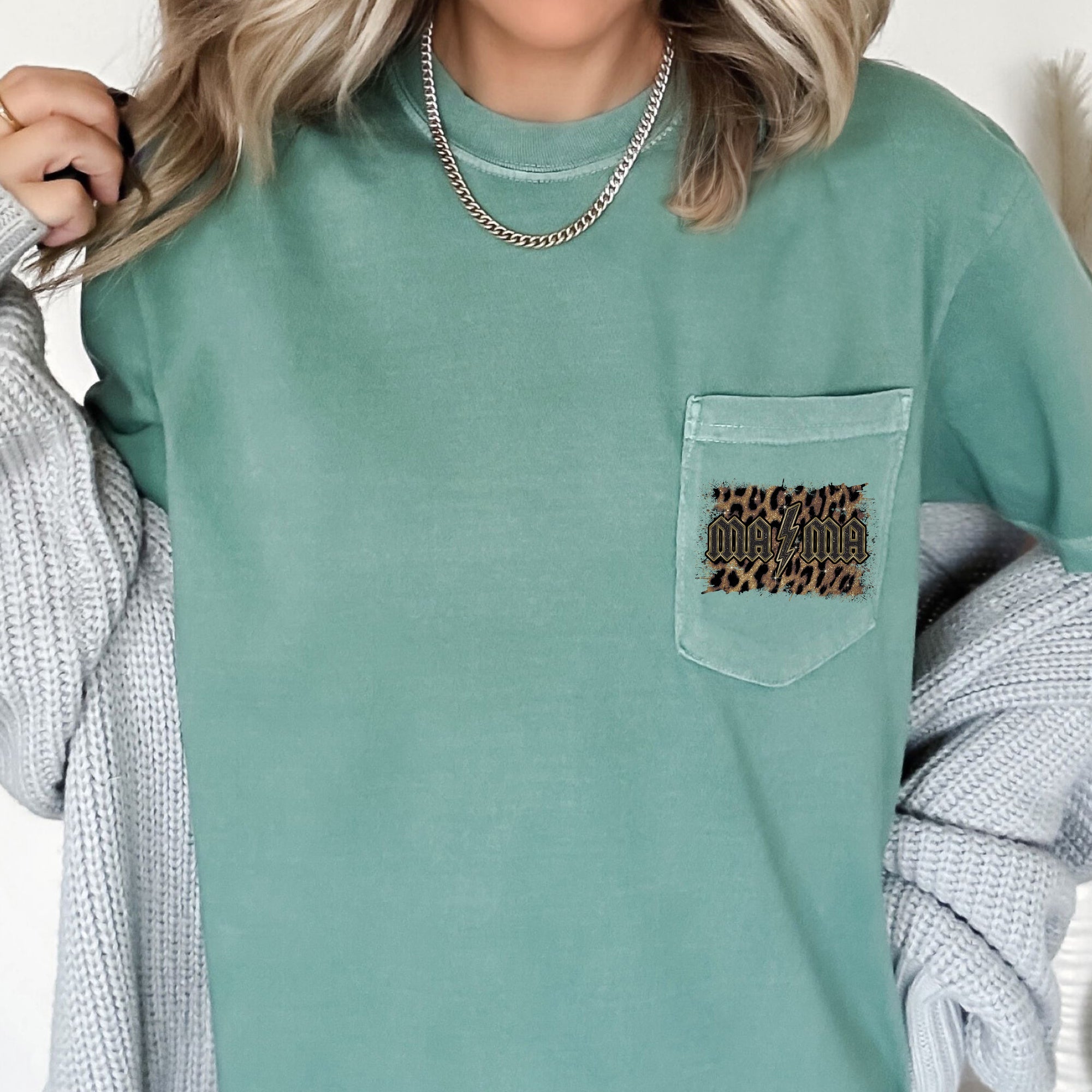 Mama Leopard Print Rock Pocket Bold Vintage Style Mother's Day Edition Comfort Colors Tee
