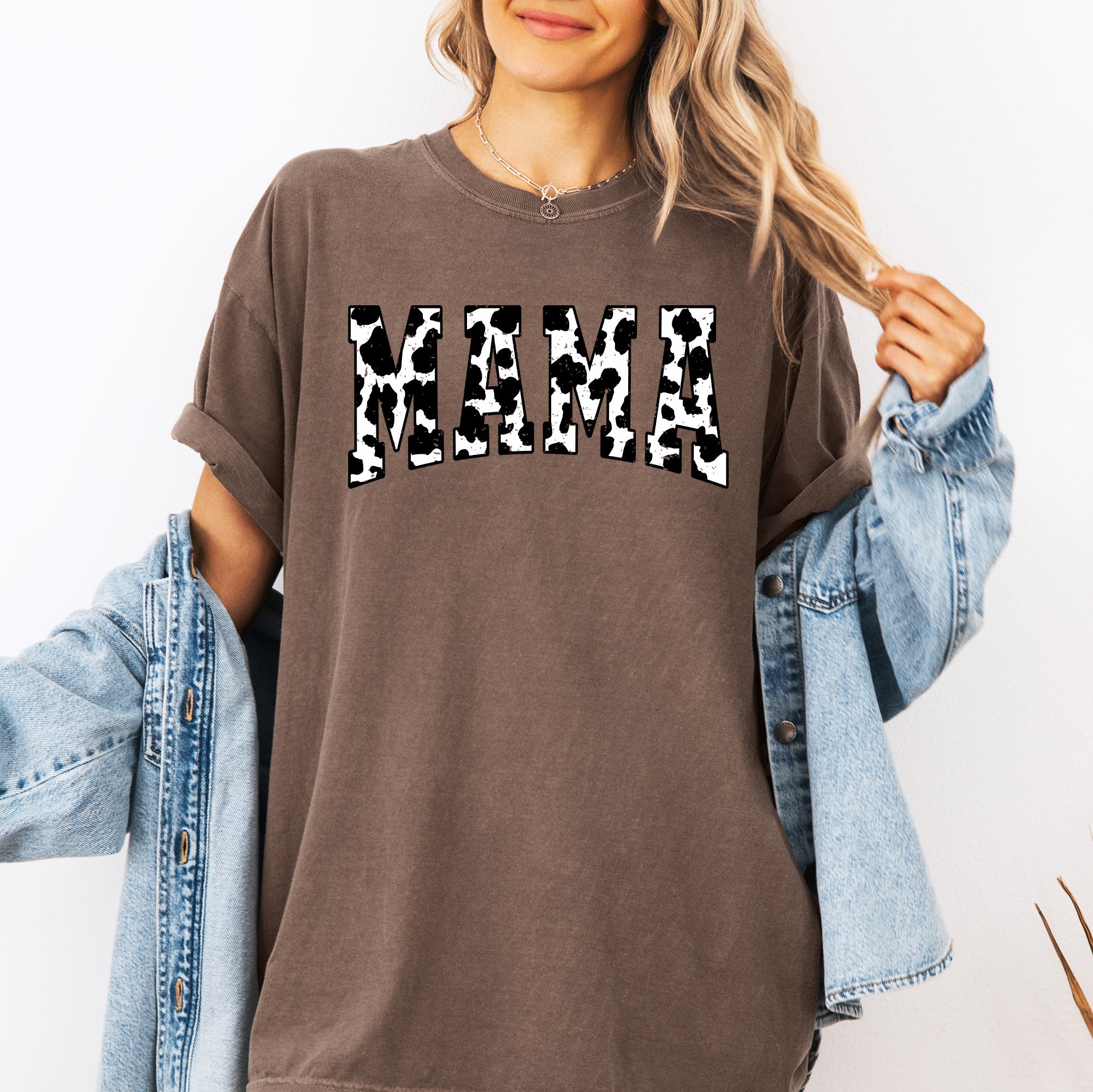Mama Retro Cow Print Varsity Vintage-Inspired Mother's Day Edition For Moms Comfort Colors Tee