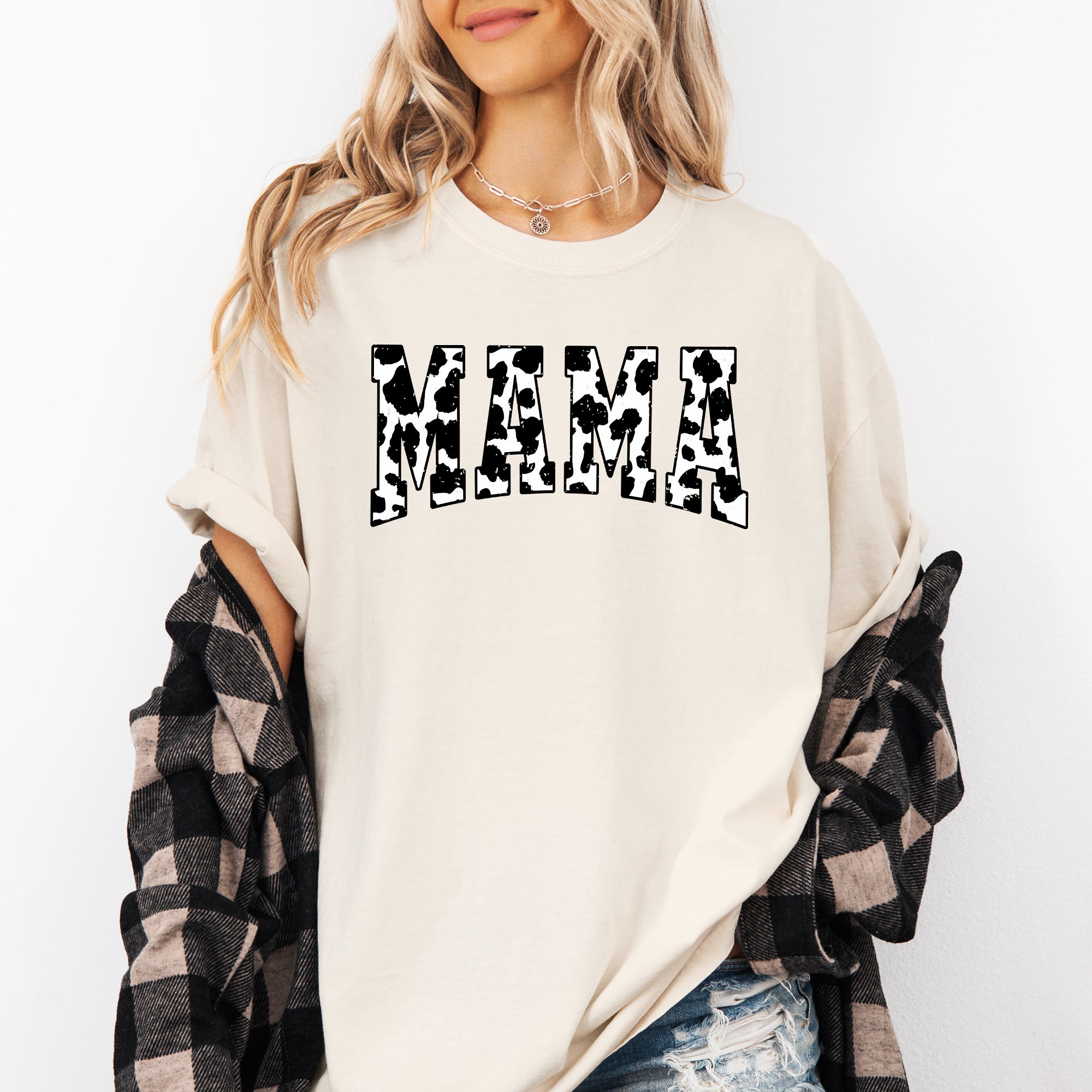 Mama Retro Cow Print Varsity Vintage-Inspired Mother's Day Edition For Moms Comfort Colors Tee
