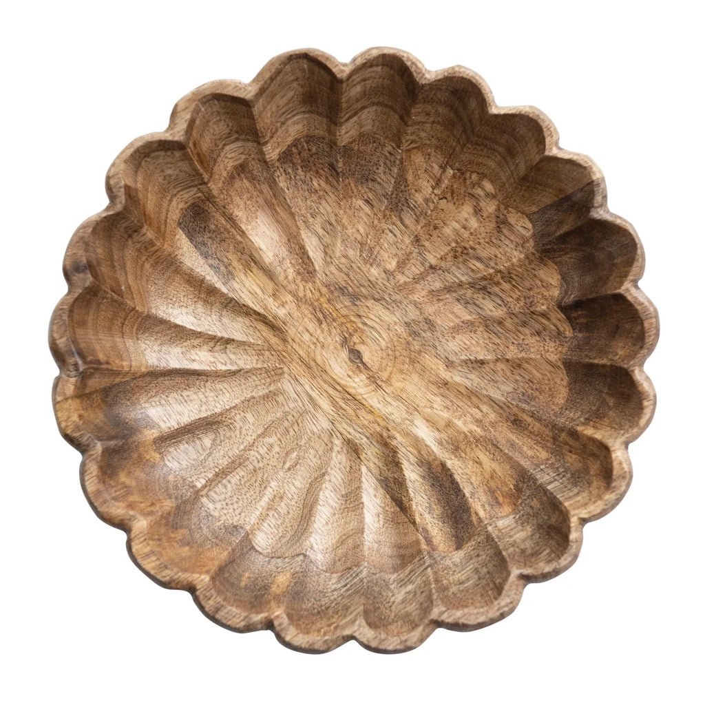 Natural Mango Wood Scalloped Bowl 8" - Handmade