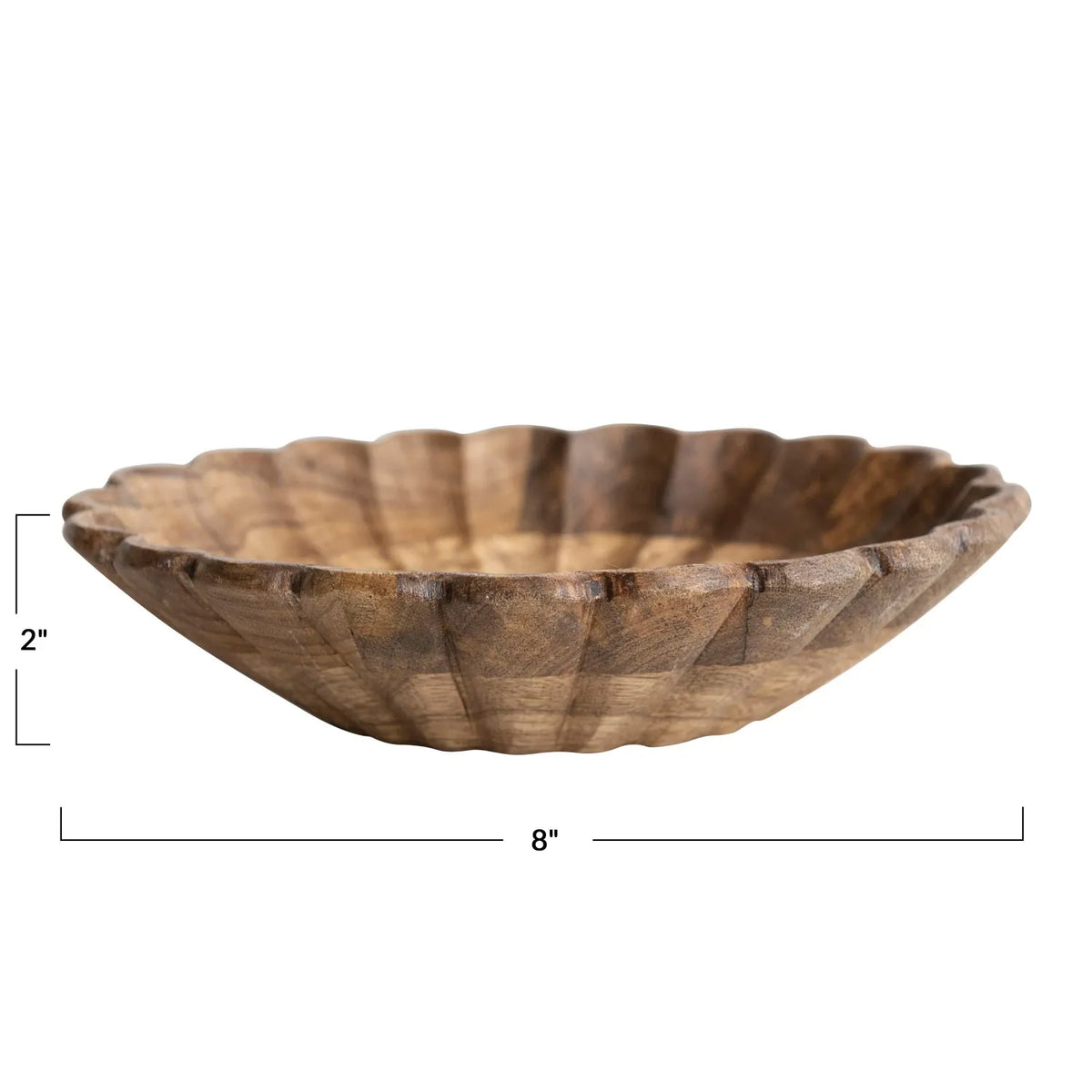 Natural Mango Wood Scalloped Bowl 8" - Handmade