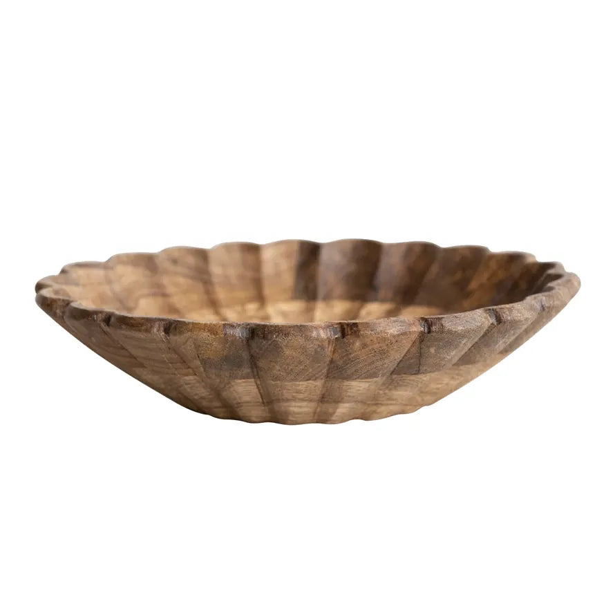 Natural Mango Wood Scalloped Bowl 8" - Handmade