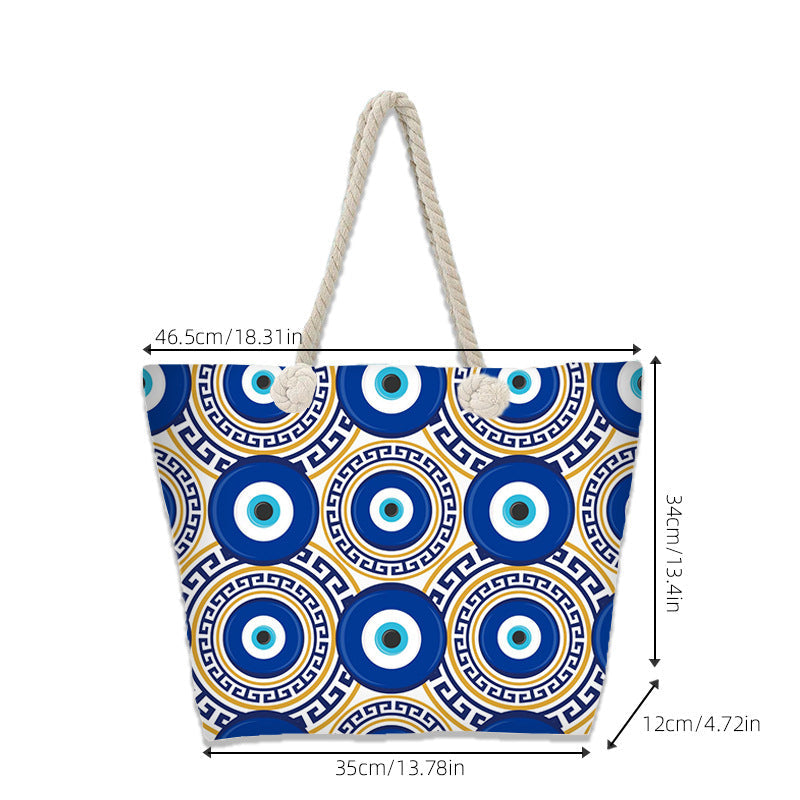 Evil Eye Beach Bag – Portable Travel Handheld Tote, Casual Shoulder Purse, Large Vacation Shopper