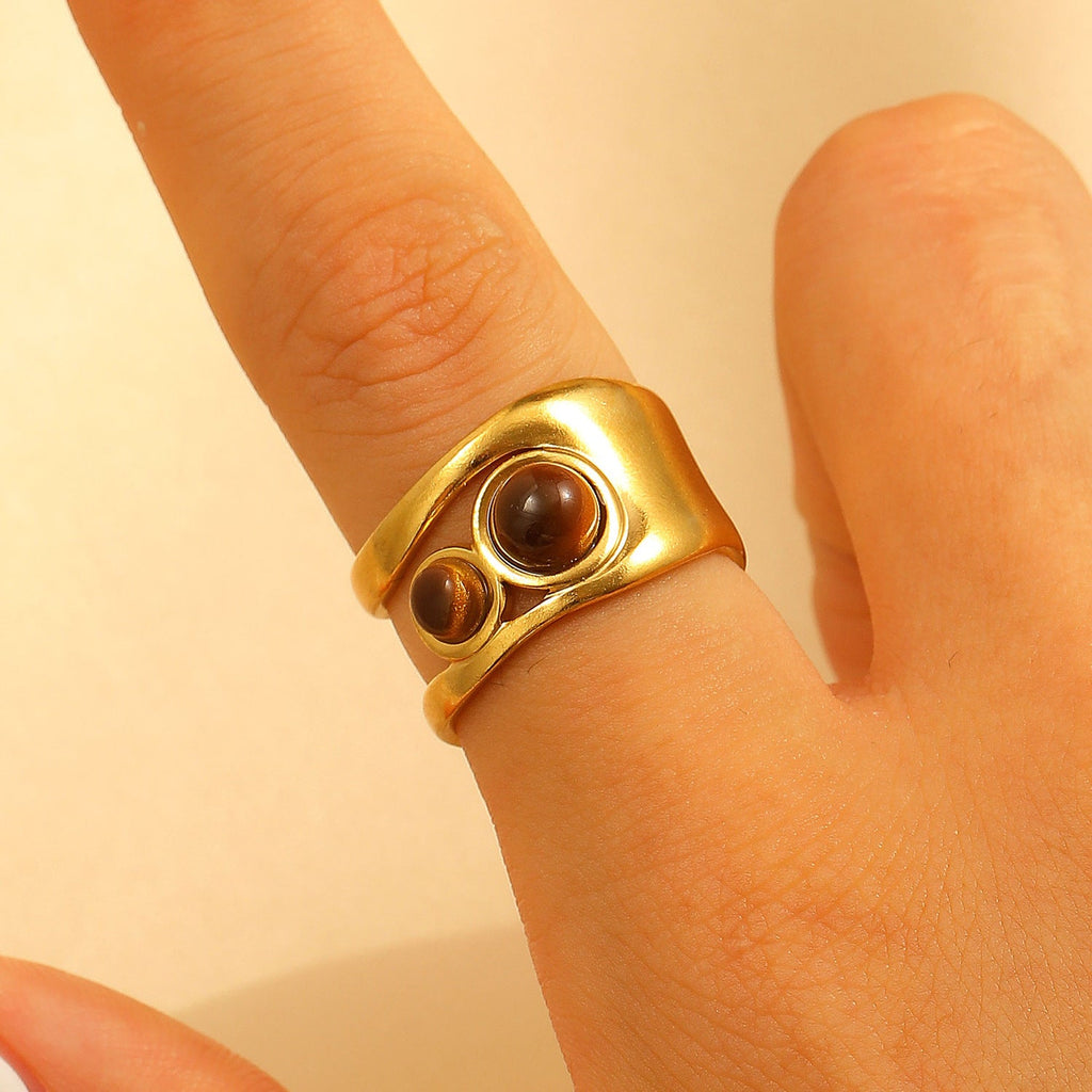 Stainless Steel Irregular Hollow Geometric Tiger Eye Ring for Women